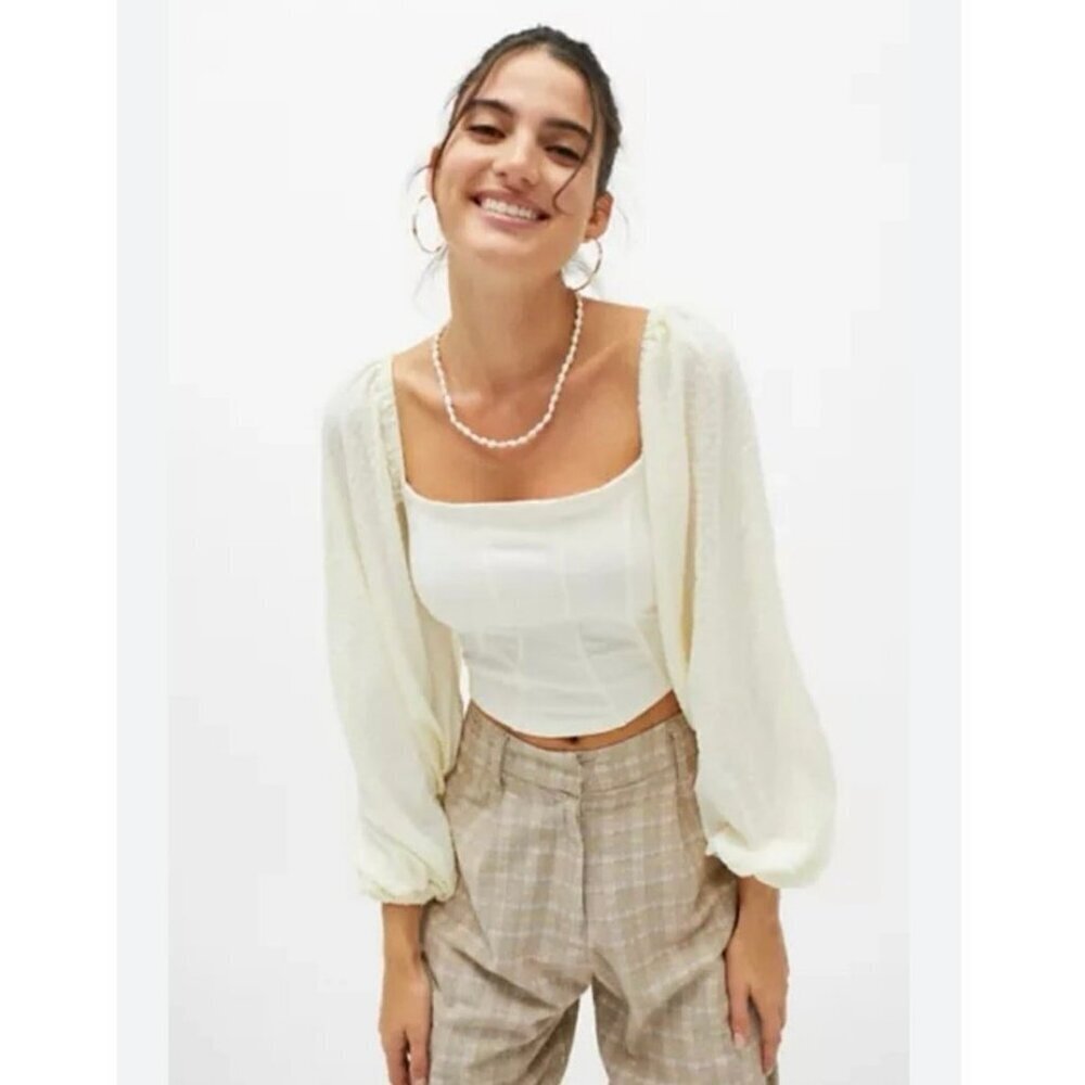 Urban Outfitters Claudia Blouse Crop Cream Off Shoulder Balloon Sleeve Euc S